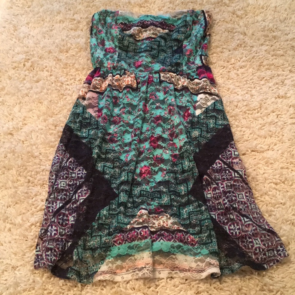 Floral strapless dress. Size XS